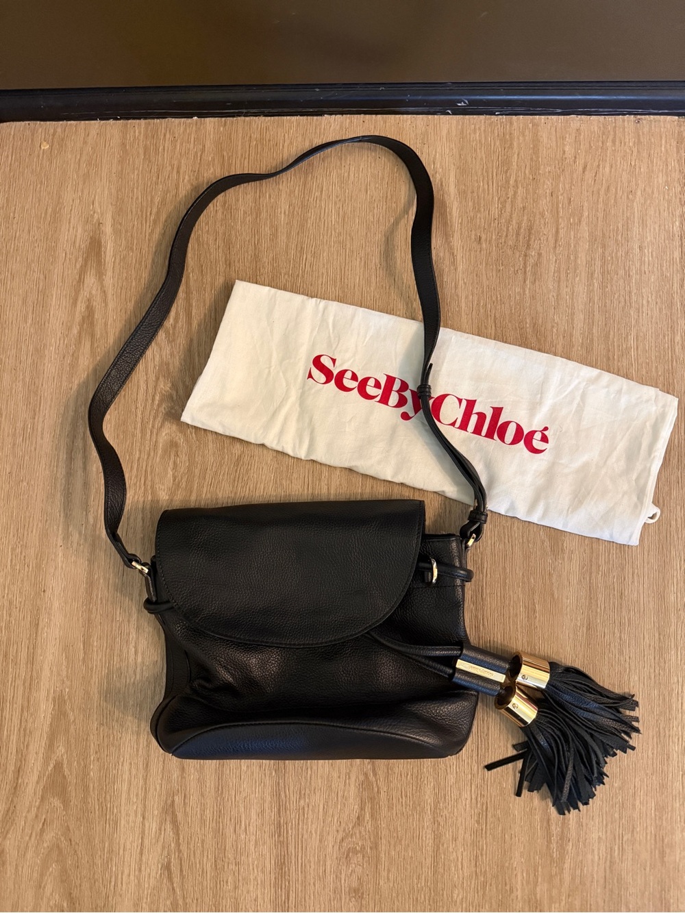 SeeByChloé black leather crossbody bag with tassels